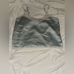 Silky Lace Trim Camisole Tank Top - Light Blue